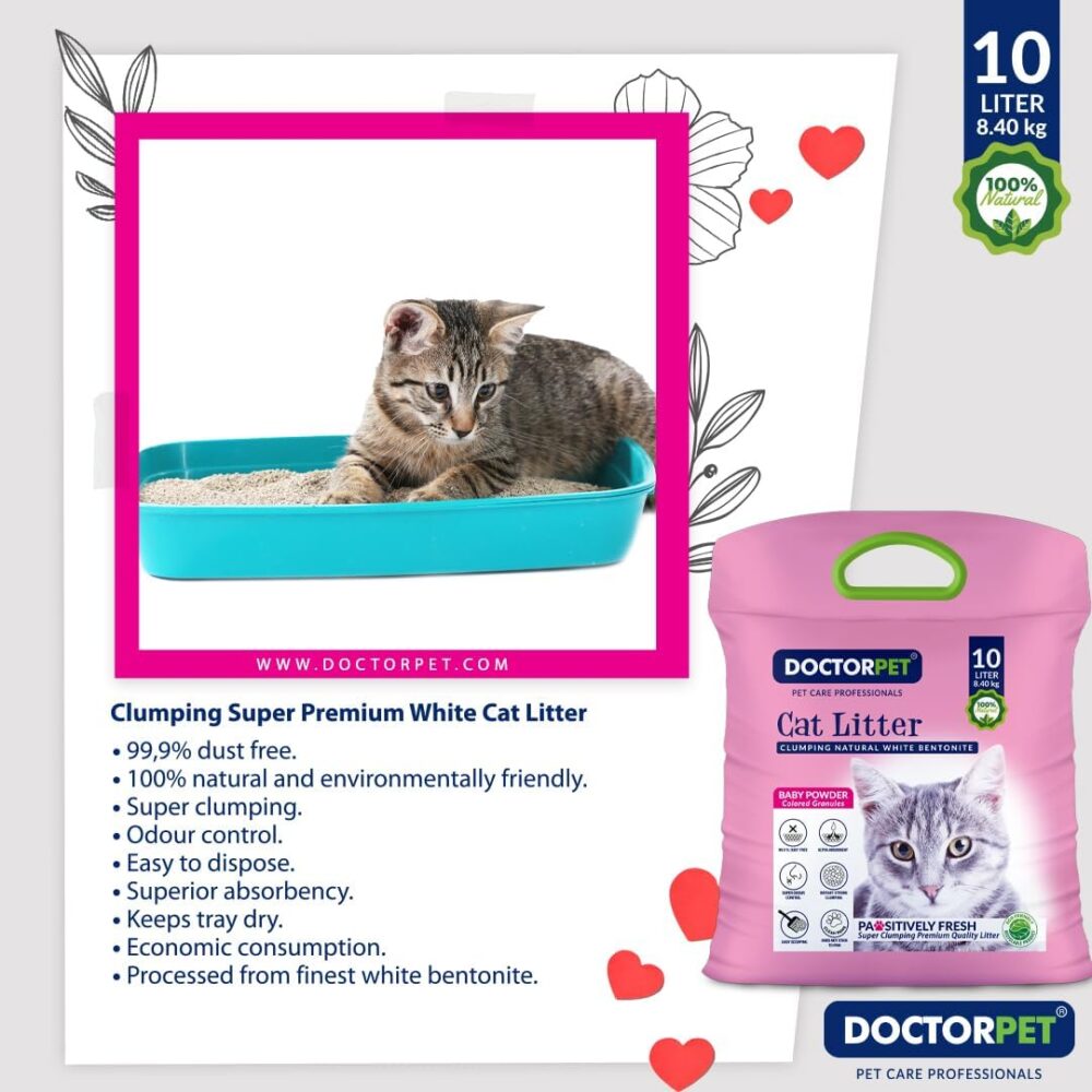 Doctor Pet Baby Powder Scented - Clumping Cat Litter - 10L - Image 5