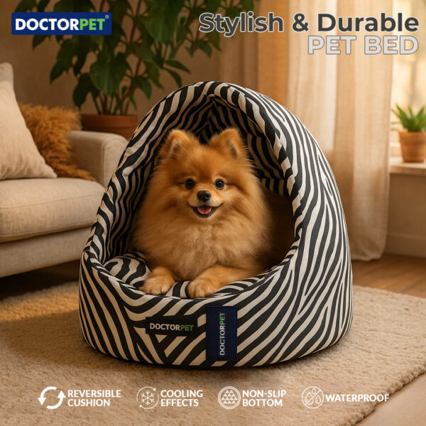 Doctor Pet Mini Cave Pet Bed Medium - Zebra Patterned -