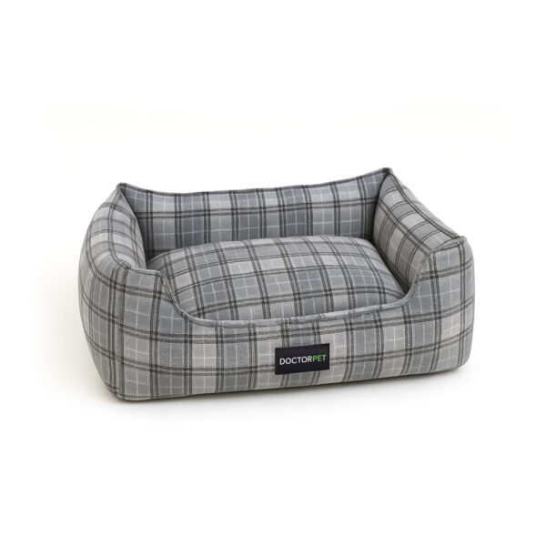 Doctor Pet Tartan Dog Bed Medium - Grey -
