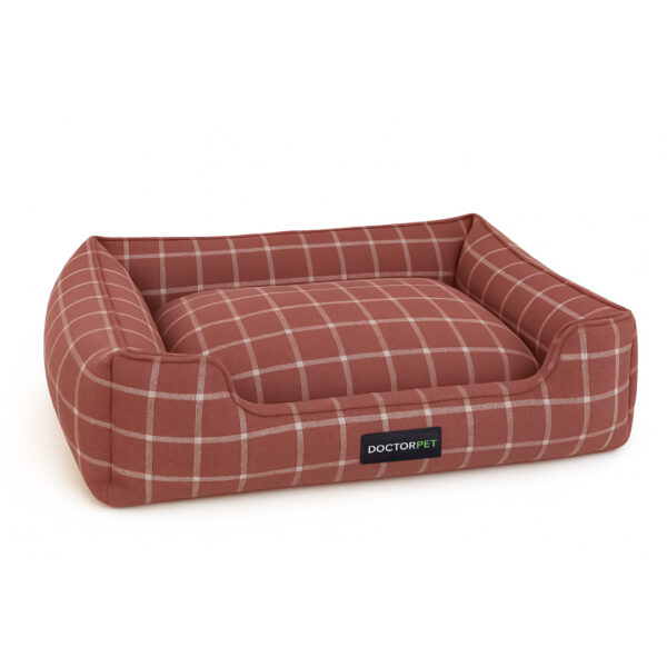 Doctor Pet Tartan Dog Bed Large - Maroon -