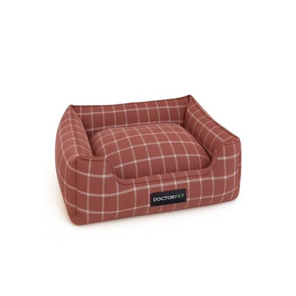 Doctor Pet Tartan Dog Bed Medium - Maroon -